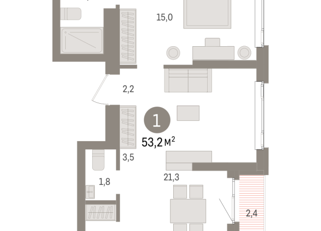 53.00 м² | 21 - 25 эт.