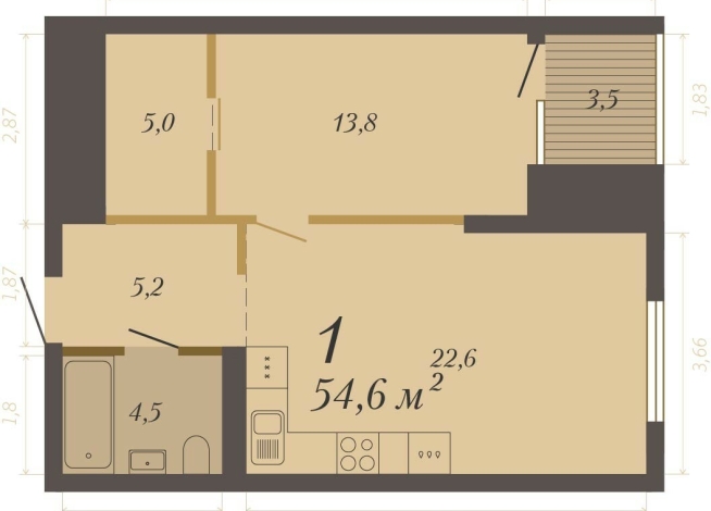 54.60 м² | 4 - 8 эт.