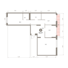 91.00 м² | 9 - 9 эт. 00