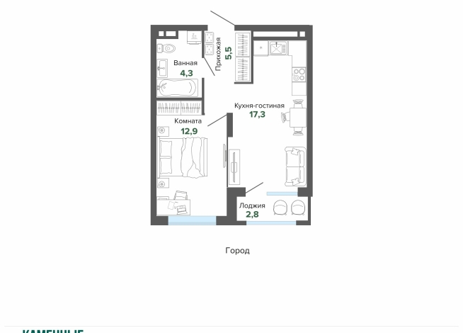 42.84 м² | 9 - 25 эт.