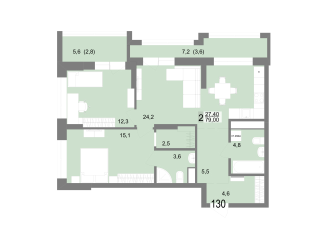 79.00 м² | 21 - 25 эт.