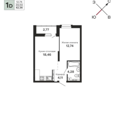 1-к квартира | 42.36 м² | 15 - 21 эт. 00