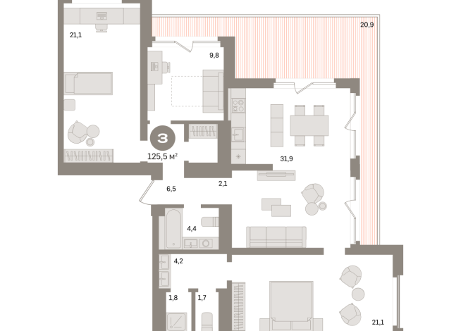 125.00 м² | 23 - 24 эт.