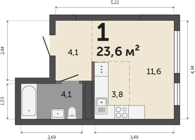 23.60 м² | 19 - 30 эт.