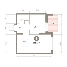 39.00 м² | 5 - 9 эт. 00