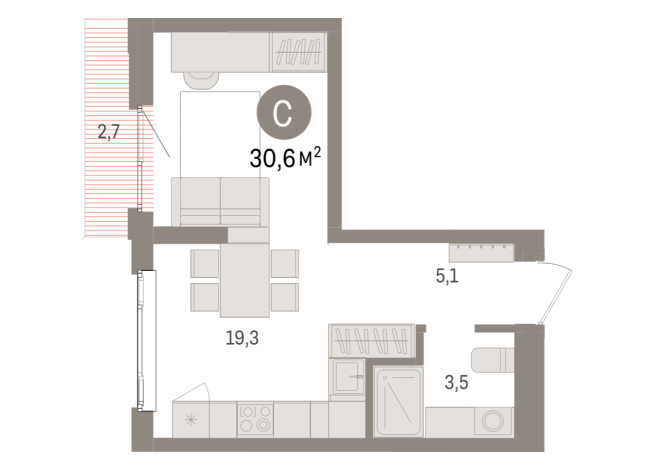 30.00 м² | 7 - 9 эт.