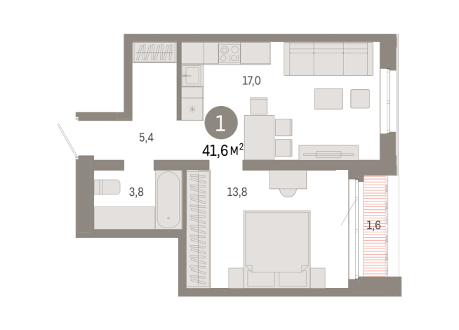 41.00 м² | 2 - 17 эт.