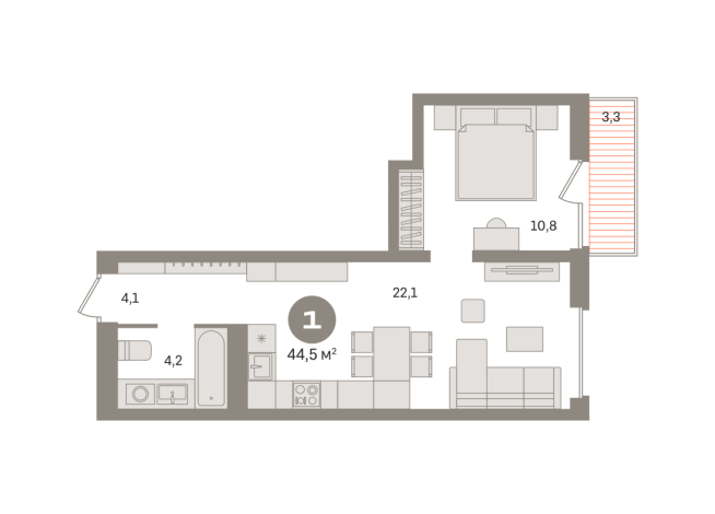 44.00 м² | 3 - 8 эт.