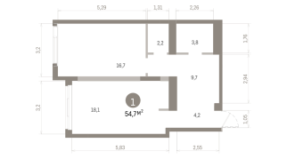 54.00 м² | 20 - 24 эт.