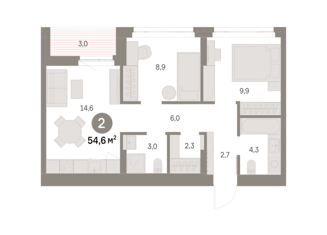 54.00 м² | 3 - 9 эт.
