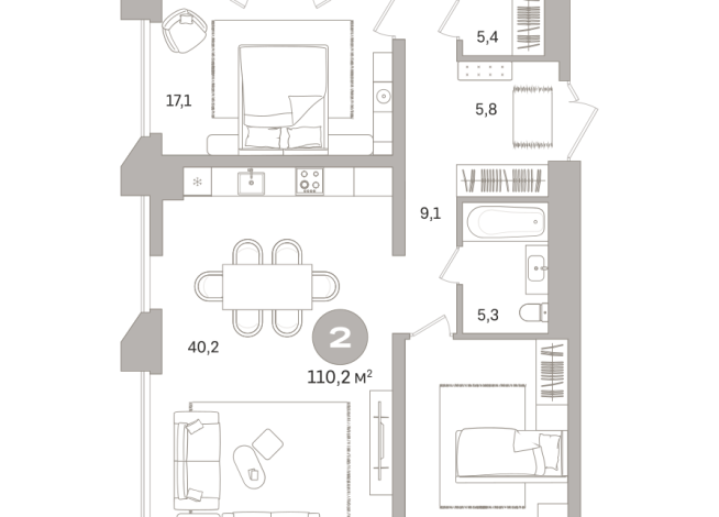 110.00 м² | 5 - 25 эт.