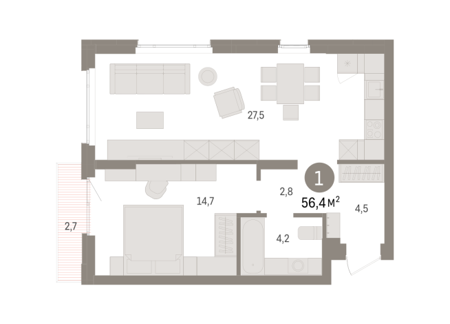 56.00 м² | 11 - 16 эт.