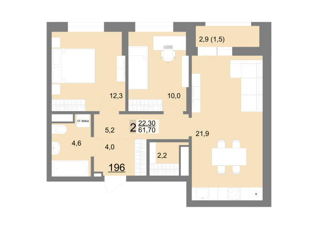 61.00 м² | 23 - 26 эт.