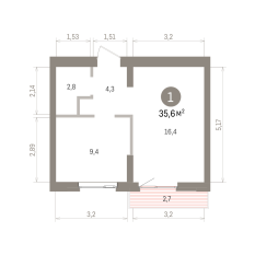 35.00 м² | 5 - 7 эт. 00