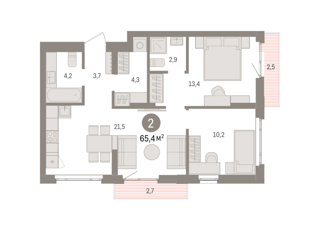 65.00 м² | 5 - 7 эт.