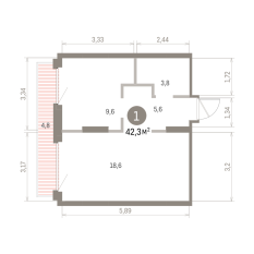 42.00 м² | 3 - 9 эт. 00