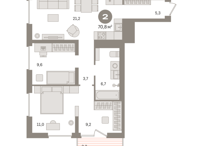70.00 м² | 3 - 8 эт.