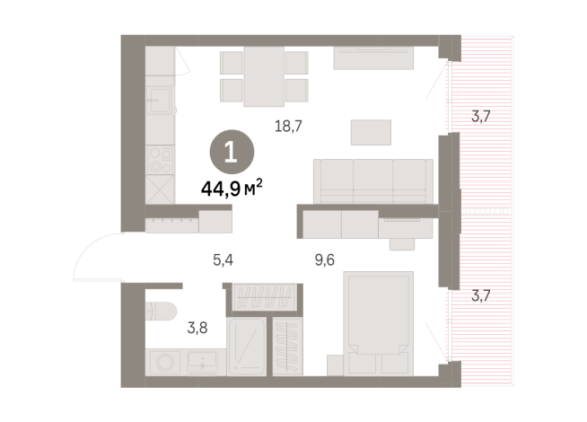 44.00 м² | 3 - 8 эт.