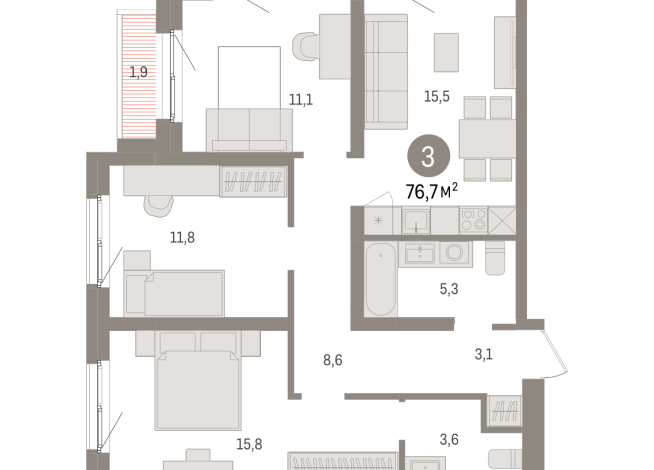 76.00 м² | 2 - 15 эт.