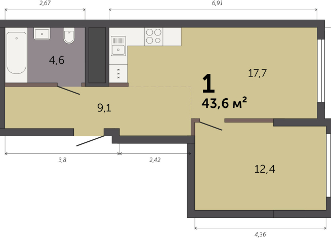 43.80 м² | 20 - 32 эт.