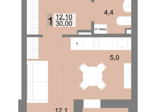 30.00 м² | 2 - 25 эт.