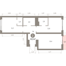 59.00 м² | 9 - 9 эт. 00