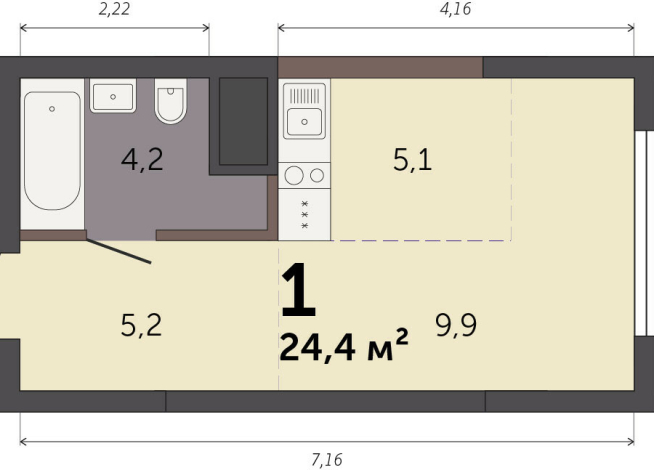 24.40 м² | 16 - 32 эт.