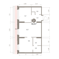 55.00 м² | 8 - 9 эт. 00