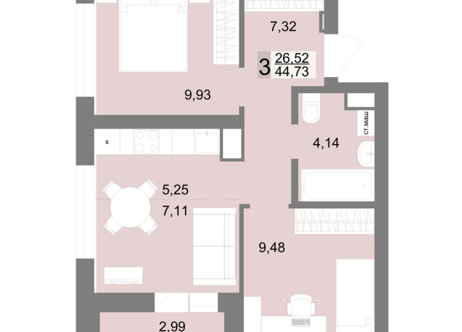 47.70 м² | 27 - 27 эт.