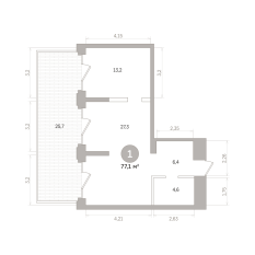 77.00 м² | 3 - 17 эт. 00
