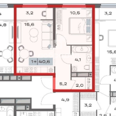 1-к квартира | 40.60 м² | 18 - 20 эт. 10
