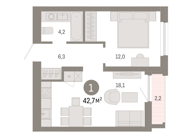 42.00 м² | 3 - 9 эт.