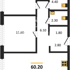2-к квартира | 60.20 м² | 2 - 20 эт. 00
