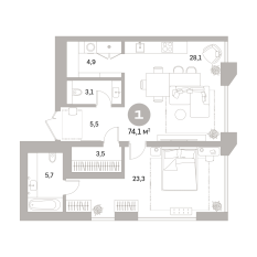 74.00 м² | 11 - 25 эт. 00