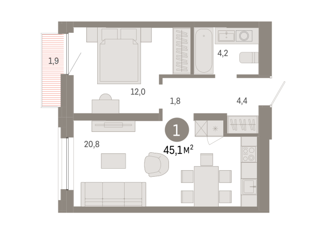 45.00 м² | 2 - 8 эт.