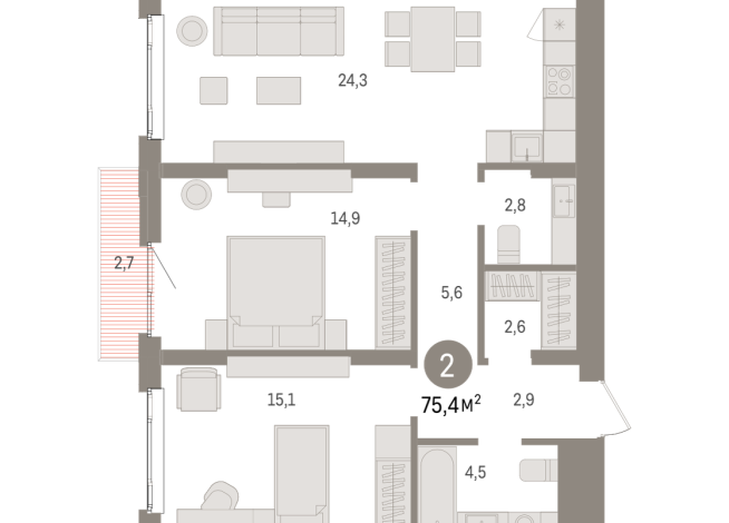 75.00 м² | 12 - 16 эт.