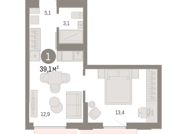 39.00 м² | 12 - 16 эт.