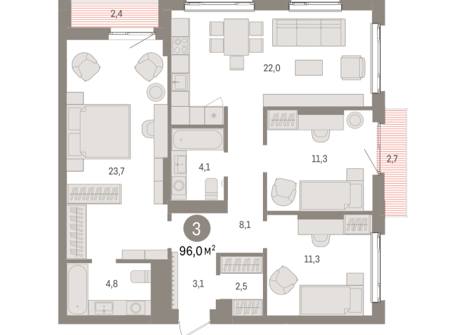 96.00 м² | 4 - 25 эт.