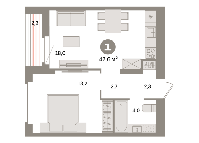 42.00 м² | 3 - 16 эт.