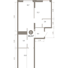 63.00 м² | 8 - 9 эт. 00