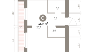 34.00 м² | 7 - 9 эт.