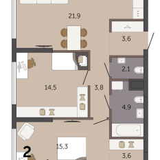 69.70 м² | 2 - 32 эт. 00