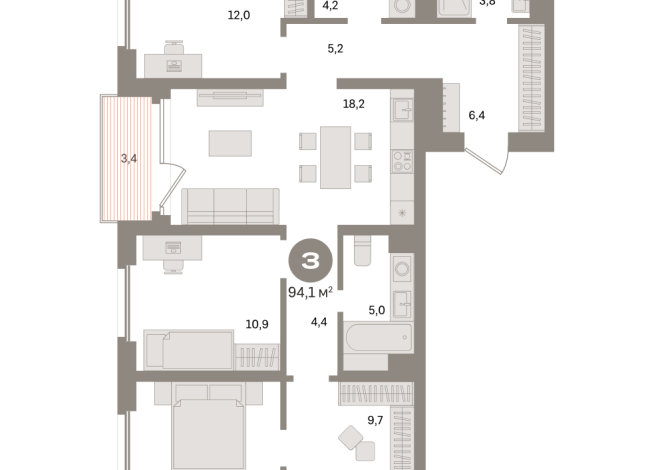 94.00 м² | 3 - 24 эт.