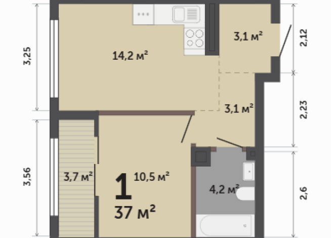 37.00 м² | 15 - 17 эт.