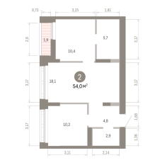 54.00 м² | 6 - 6 эт. 00