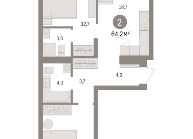 64.00 м² | 5 - 7 эт.
