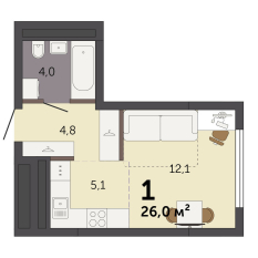 26.00 м² | 32 - 32 эт. 00