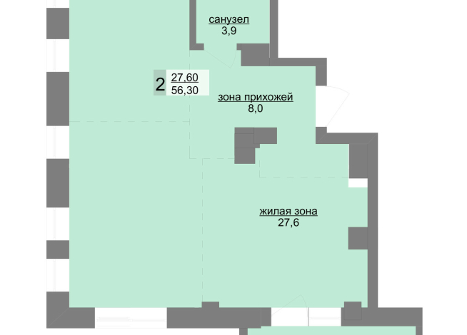 56.90 м² | 27 - 30 эт.