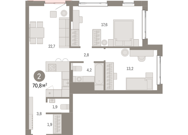 70.00 м² | 21 - 25 эт.