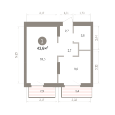 43.00 м² | 4 - 9 эт. 00